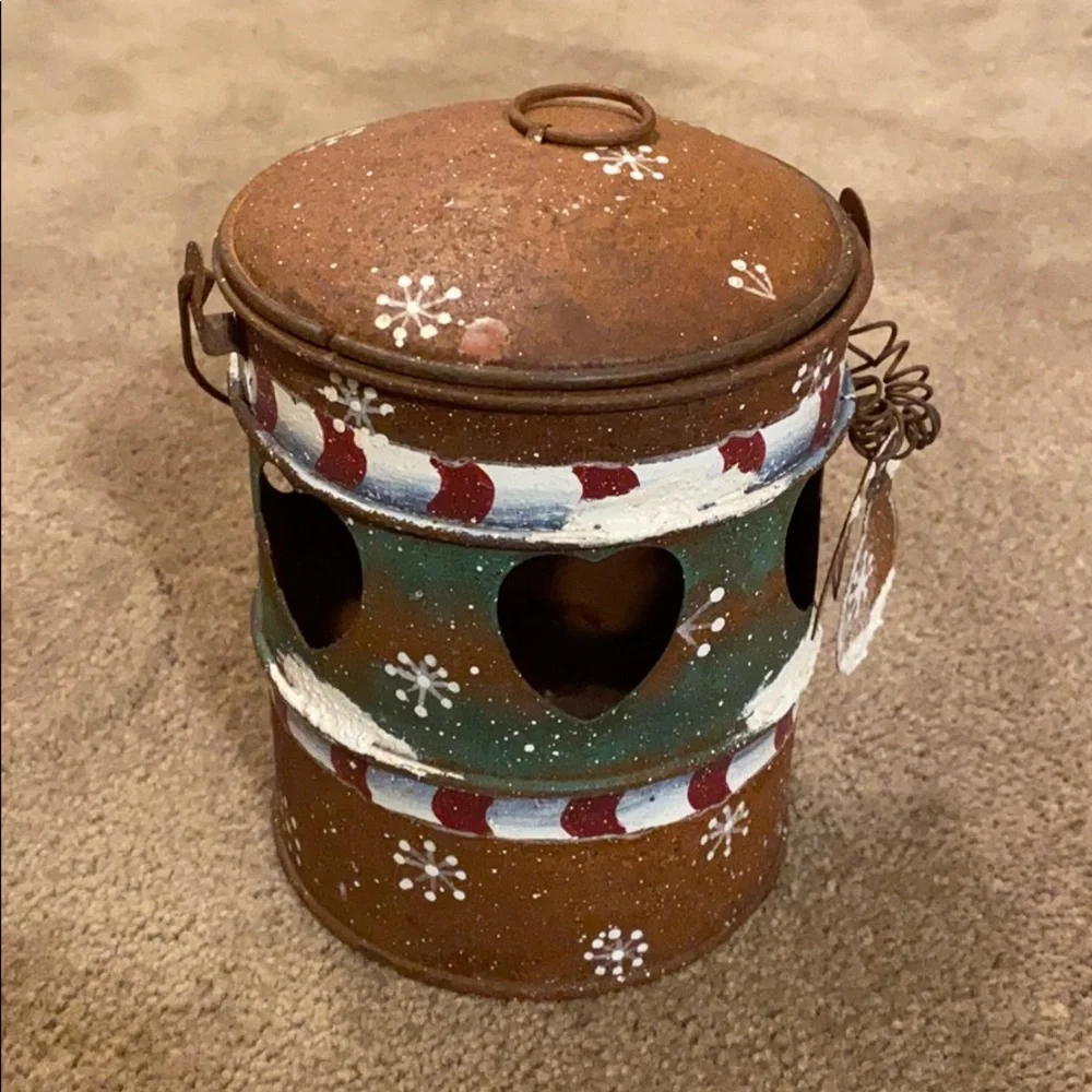 Holiday/Winter Candle Holder - Rustic winter themed tin candle holder